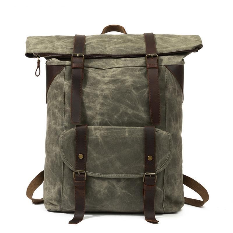 Σακίδιο Πλάτης Από Κερωμένο Καμβά Vintage Backpack Roll Top
